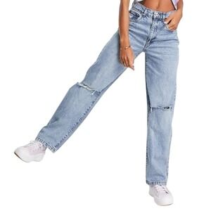 Cotton On Loose Straight Light Wash‎ Distressed 100% Cotton Jeans Size 6 #275